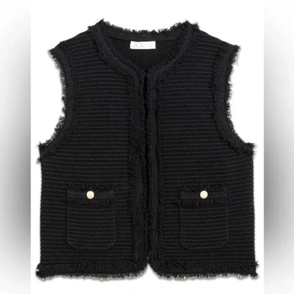 J. Crew Jackets & Blazers - J. Crew Black Textured Fringe Trim Sleeveless Vest
